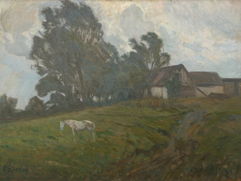 1876-Einar Gjessing - Paesaggio con fattoria e cavallo al pascolo